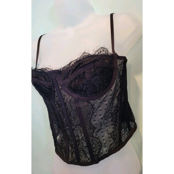 Source Unknown Tops - Black Sheer Stretch Mesh Lace Corset Goth Fairygrunge Cami Crop Top Sz M